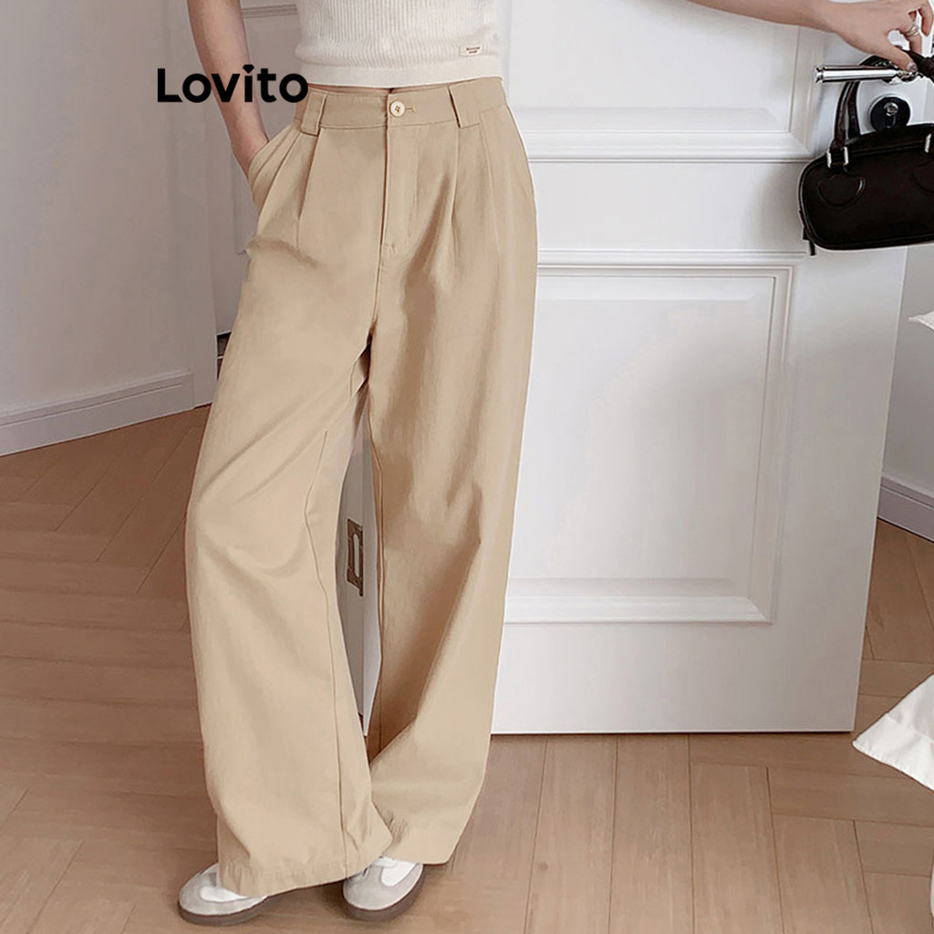 Lovito Calça casual de botão liso para mulheres L95ED171