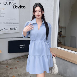 Lovito Vestido casual simples em camadas para mulheres L99ED586