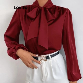 Lovito Blusa casual lisa com renda para mulheres LNL71180