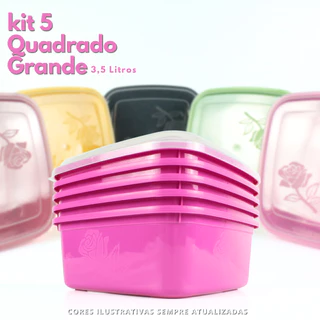 Kit 5 Potes Quadrado Grande de plástico Colorido com 3,5 Litro, para organizar e armazenar a sua cozinha.