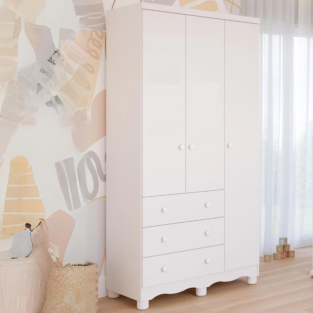 Guarda Roupa Infantil Junior 100% MDF 3 Portas 3 Gavetas Móveis Peroba