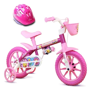 Bicicletinha Infantil Aro 12 Feminina Flower Capacete Nathor