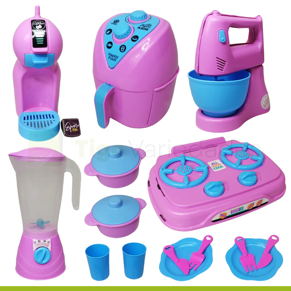 Brinquedo Menina 16 Peças de Cozinha Eletrodomésticos Faz de Conta Rosa KIT 13
