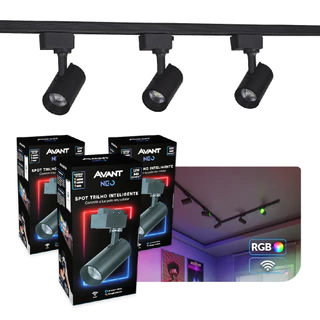Kit 3 Spot Led + Trilho Smart Inteligente 1 Metro 36w RGB Colorido 110v/220v Bivolt Preto Cod: 290927470-3 Avant Neo