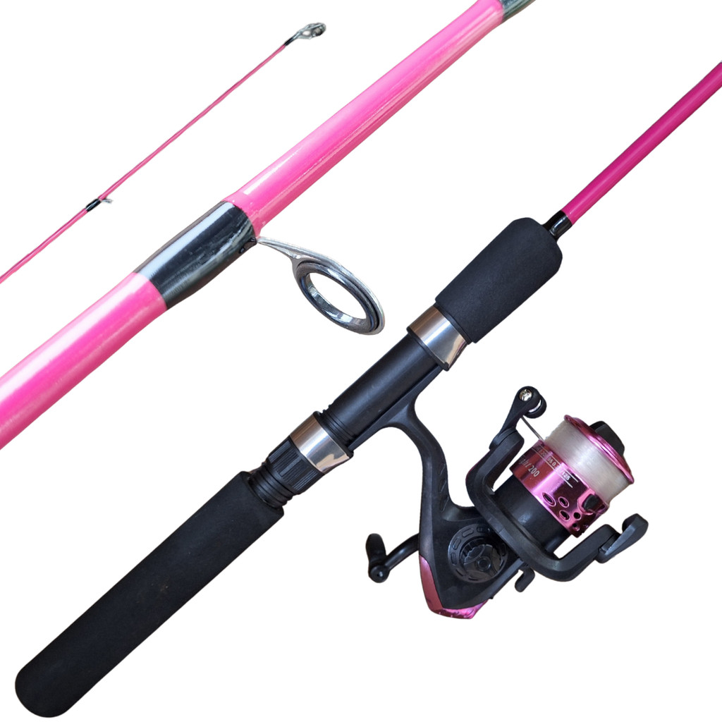 Kit De Pesca Pescaria Rosa Vara 15lb Molinete já Com Linha Vara de ...
