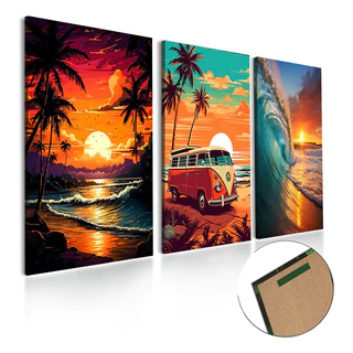 Kit 3 Quadros Decorativos Kombi Paisagem Verão Mosaico Sala Quarto Escritório