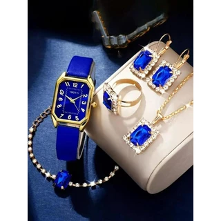 1 Conjunto de Jóias de Relógio de Quartzo para Meninas de Moda Fofa Estilo Branco Simples