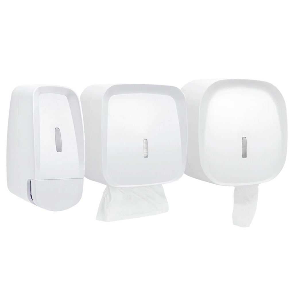 Kit Invoq Profissional Saboneteira 800ml + Dispenser Papel Rolão + Dispenser Interfolhas Branca