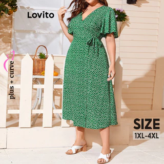 Lovito Vestido plus size curvo elegante com estampa de bolinhas para mulheres LNL74173