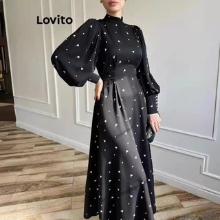 Lovito Vestido elegante com botões de bolinhas para mulheres LNL63342