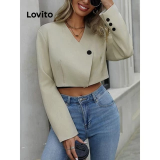 Lovito Blazer elegante com botão liso para mulheres LNL75117