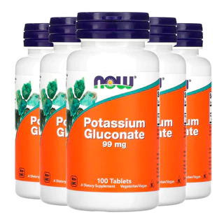 Kit 5x Gluconato de Potássio 99mg Now Foods 100 Tabs Importado /Made in Usa