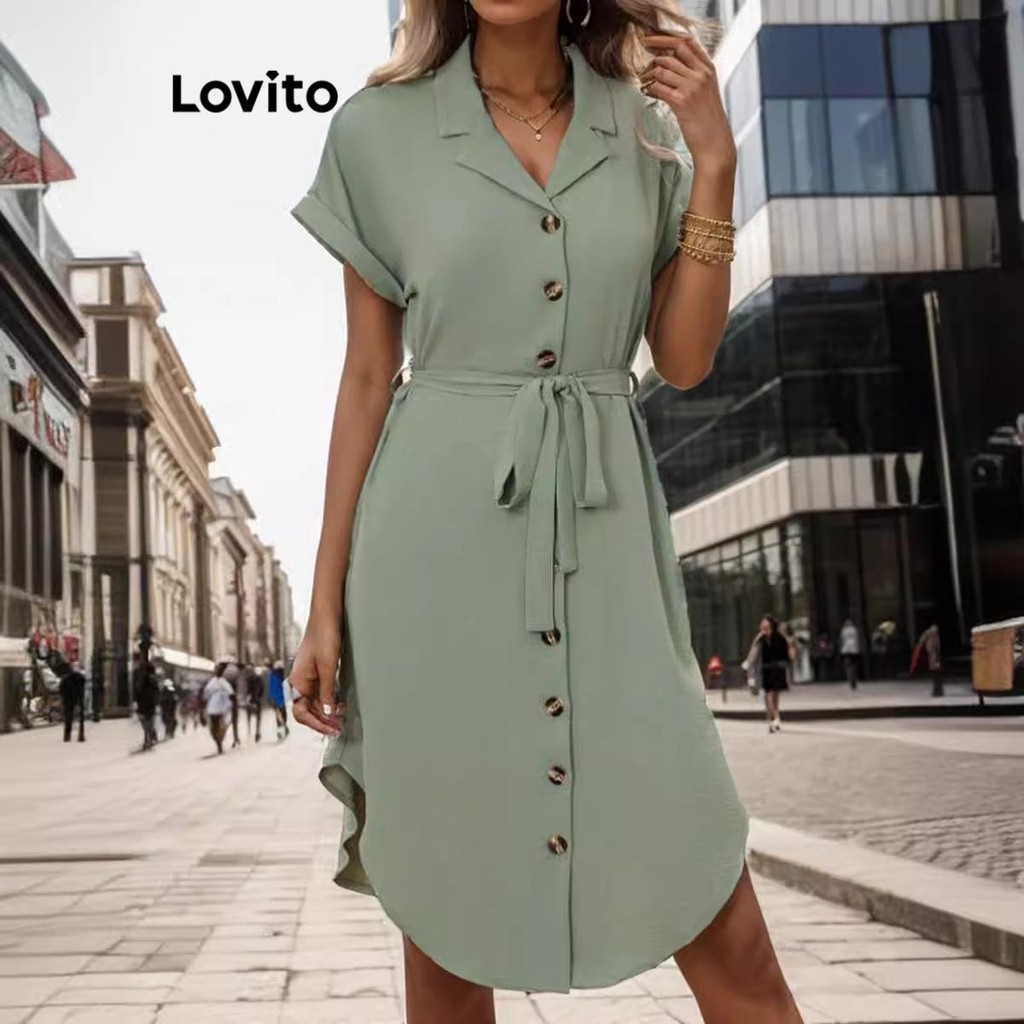 Lovito Vestido casual liso com amarração frontal para mulheres LNL72021
