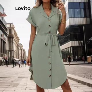 Lovito Vestido casual liso com amarração frontal para mulheres LNL72021