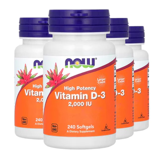 Kit 4x Vitamina D3 2000 IU Alta Potência Now Foods 240Softgls /Made in Usa