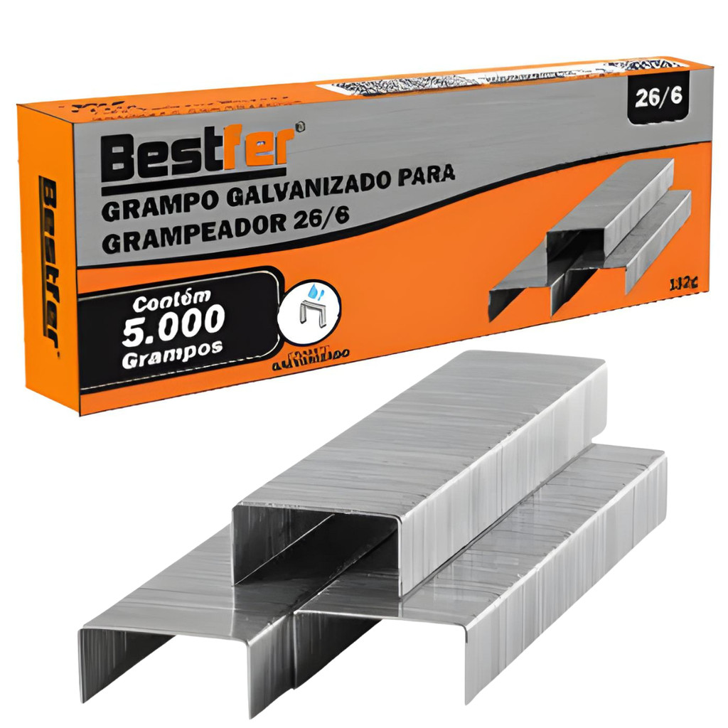 Grampo Galvanizado para Grampeador 26/06 de Aço Carbono 5000 unidades ...
