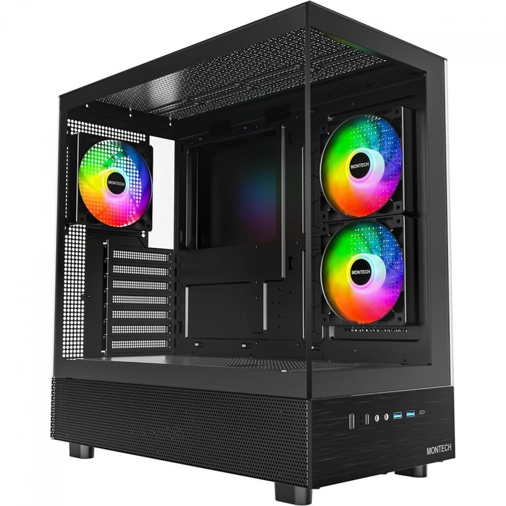 Gabinete Gamer Montech XR, Mid Tower, Black, ATX, Com 3 Fans, Vidro Temperado, XR (B)