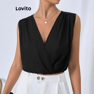Lovito Blusa elegante simples plissada para mulheres LBL16336