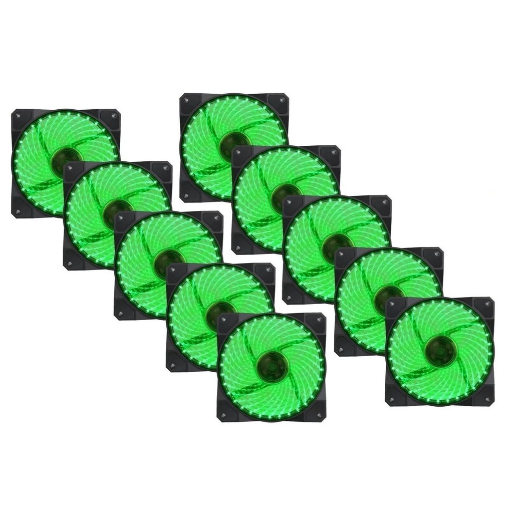 Kit 10 Fan Cooler 32 Led Verde Oem