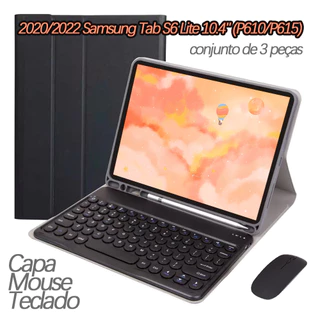 Capa Para Samsung Tab S6 Lite 10.4" 2020 (P610/P615) Teclado Redondo com Mouse conjunto de 3 peças