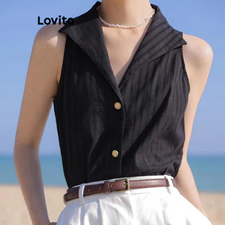 Lovito Regata feminina elegante com botão liso LNE74427