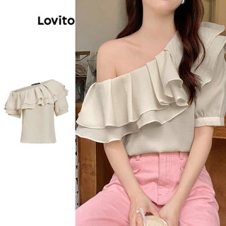Lovito Blusa assimétrica elegante e simples para mulheres L99ED053