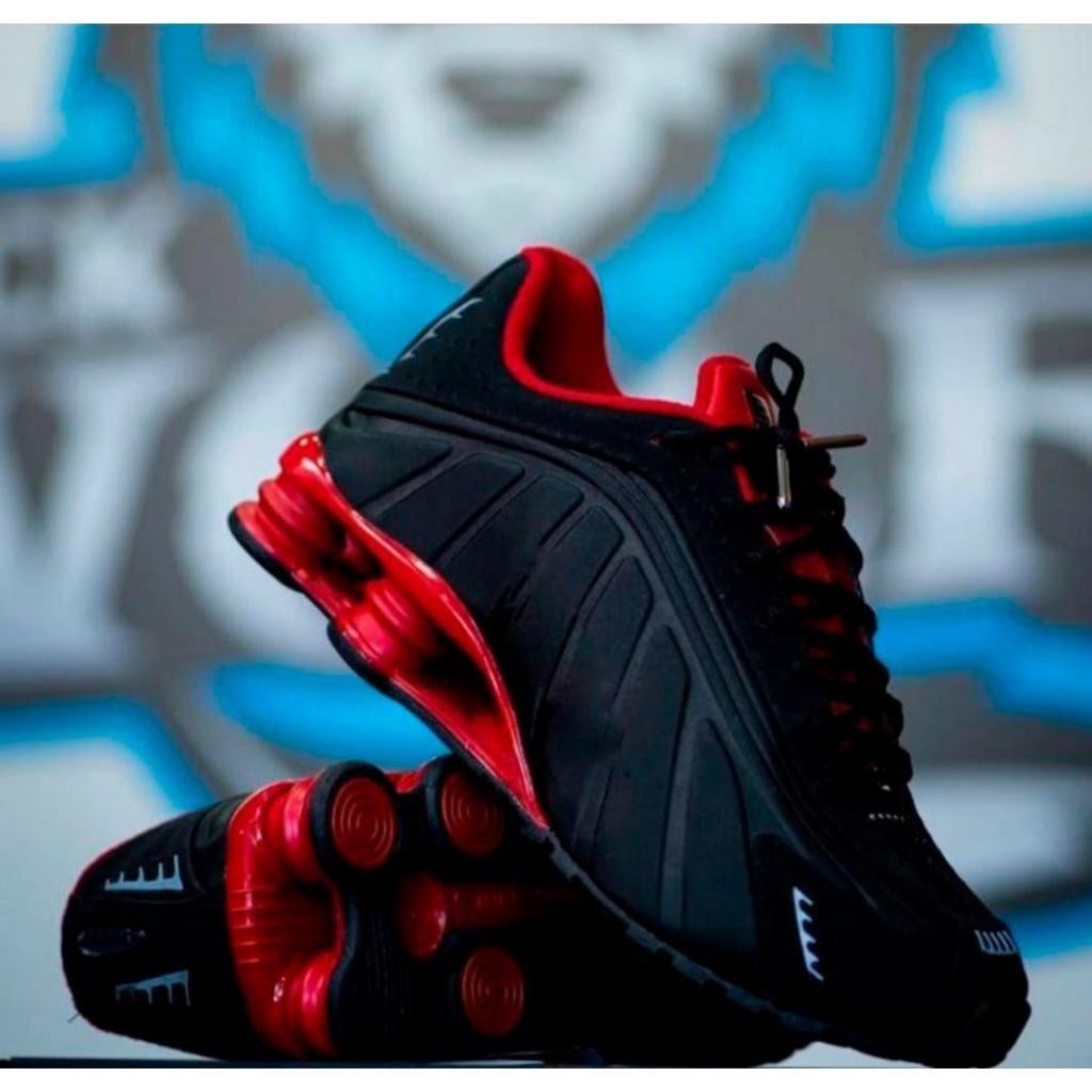 Tênis Masculino Esportivo com Mola Preto Vermelho