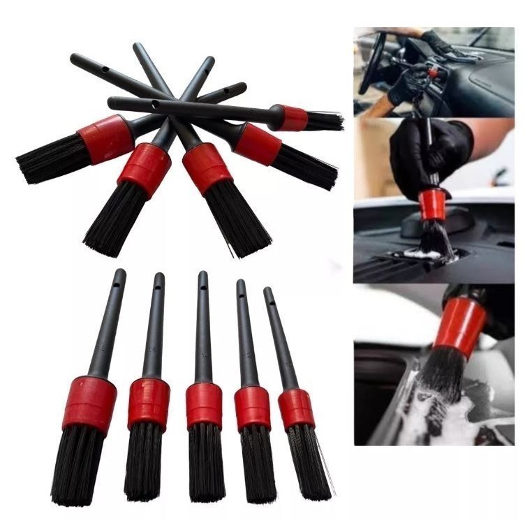 Kit 5 Pincel Automotivo Detalhamento Limpeza Interno e Externo