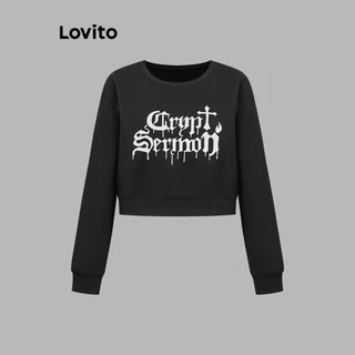 Lovito Moletom casual com estampa de letras para mulheres L102AD220
