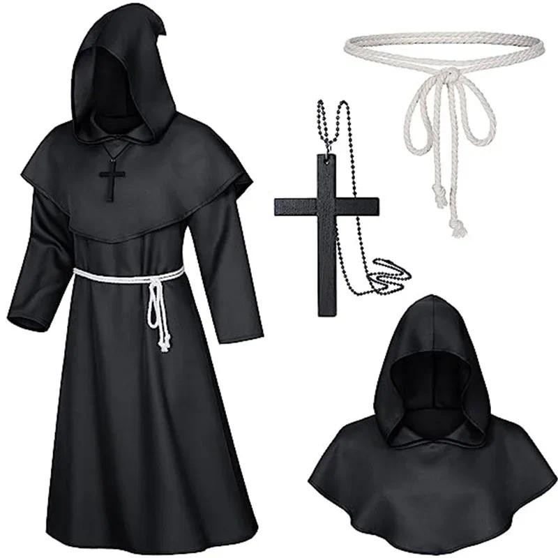Halloween Assistente Traje Cosplay Medieval Com Capuz Robe Monge Friar ...