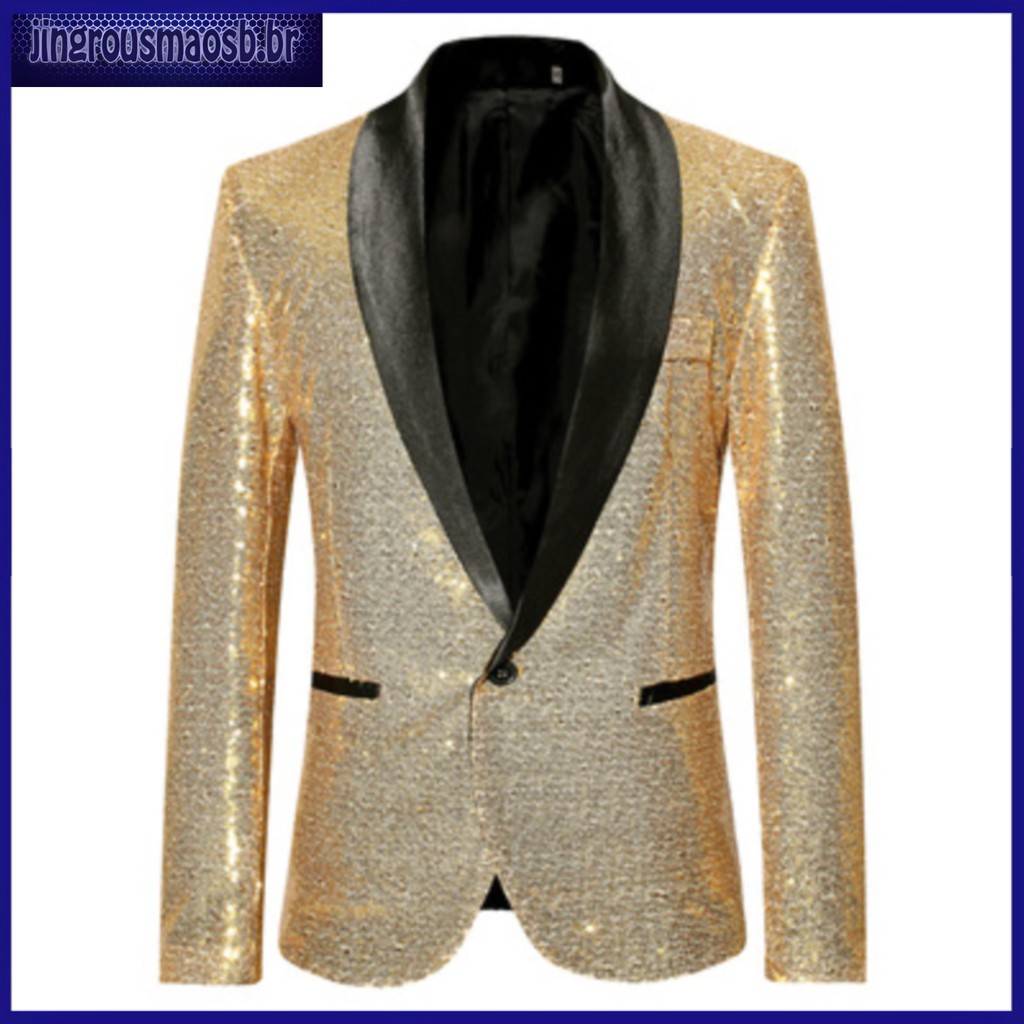 Blazer Social Masculina Paetê Lantejoulas Brilho Casaco Manga Longa ...