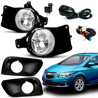 Kit Farol Auxiliar Milha Onix Joy 2015 2016 2017 2018 2019 Moldura Preta Botao Colante