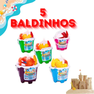 Baldinho De Praia Castelinho Radical Kit 5 Baldes Infantil Completo Brinquedo Atacado