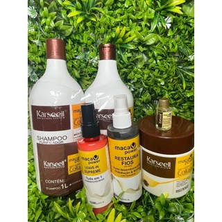 Kit Completo Karseell + Máscara + Shampoo + Condicionador + Restaura Fios + Leave-in + Oléo 7 ml