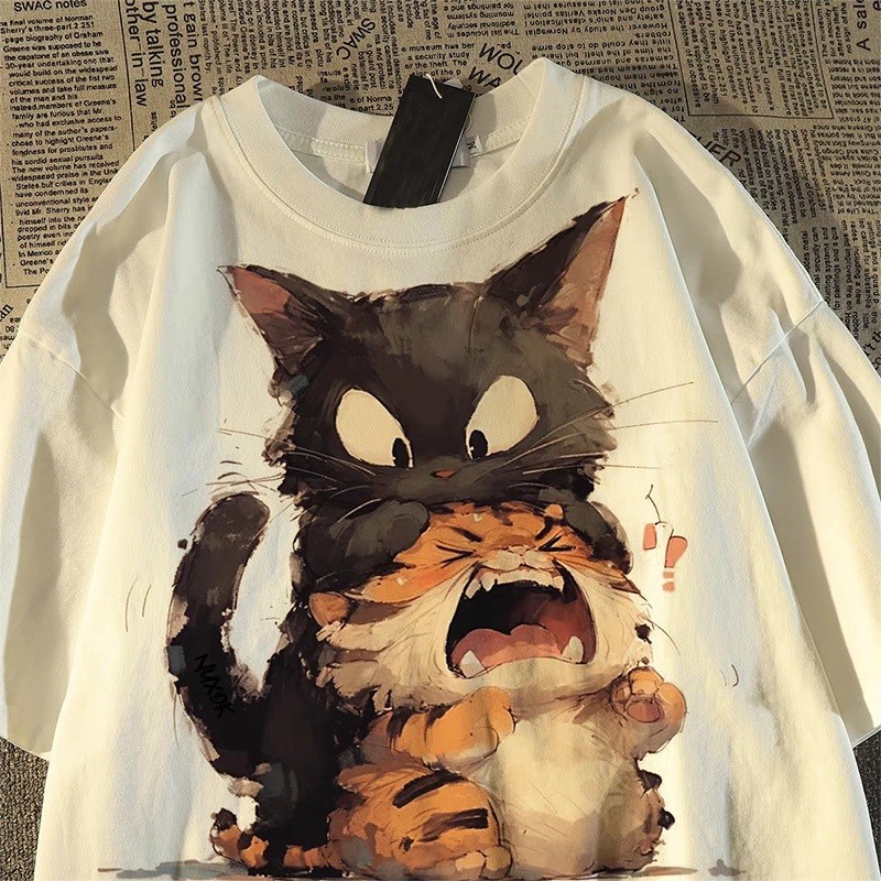 Padrão de gatinho fofo Camiseta moderna oversized, ideal para looks despojados e cheios de personalidade. 10