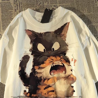 Padrão de gatinho fofo Camiseta moderna oversized, ideal para looks despojados e cheios de personalidade. 10