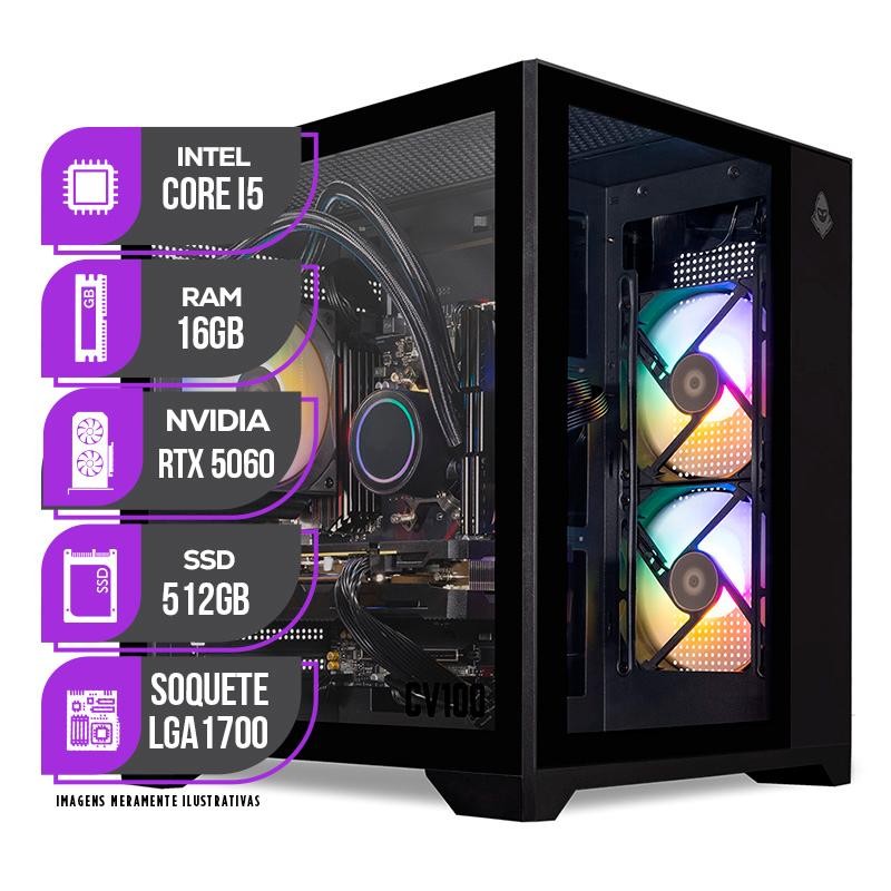 PC Gamer Mancer, Intel Core i5-12400F, Water Cooler, RTX 5060 8GB, 16GB DDR4, SSD M.2 512GB, Fonte 600W 80 Plus