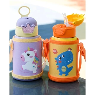Copo de água Garrafa Térmica Infantil de 480ml Aço Inox 304 Com Alça Bolsa De Armazenamento Canudo