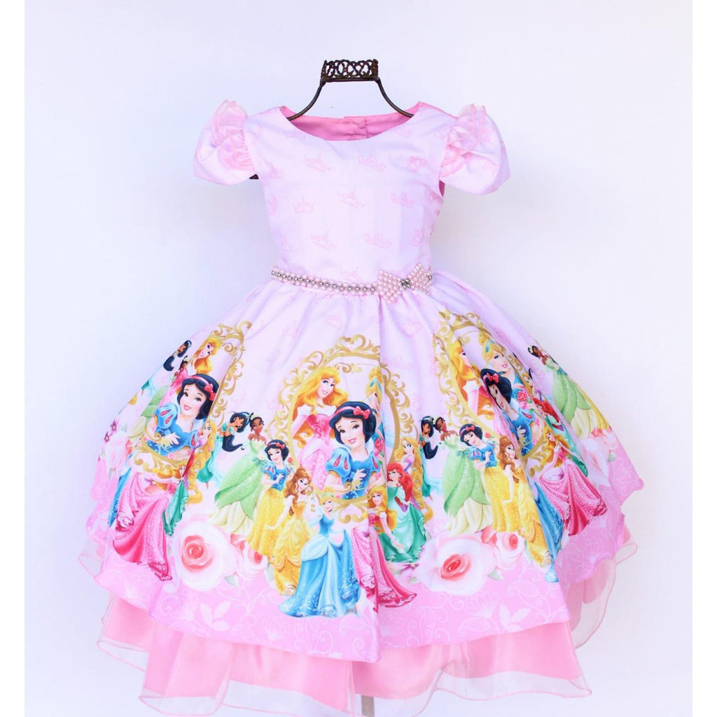 Vestido Infantil De Festa Princesas Luxo Com Tiara | Shopee Brasil