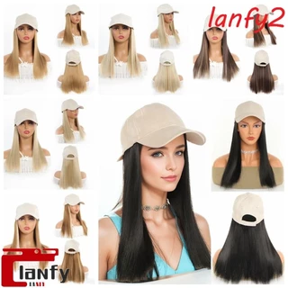 LANFY Boné De Beisebol Com Peruca , Sol Bege Cabelo Longo Liso Estilo Coreano , Extensões De Invisíveis Da Moda De Chapéu Sintética Ajustável Uso Diário