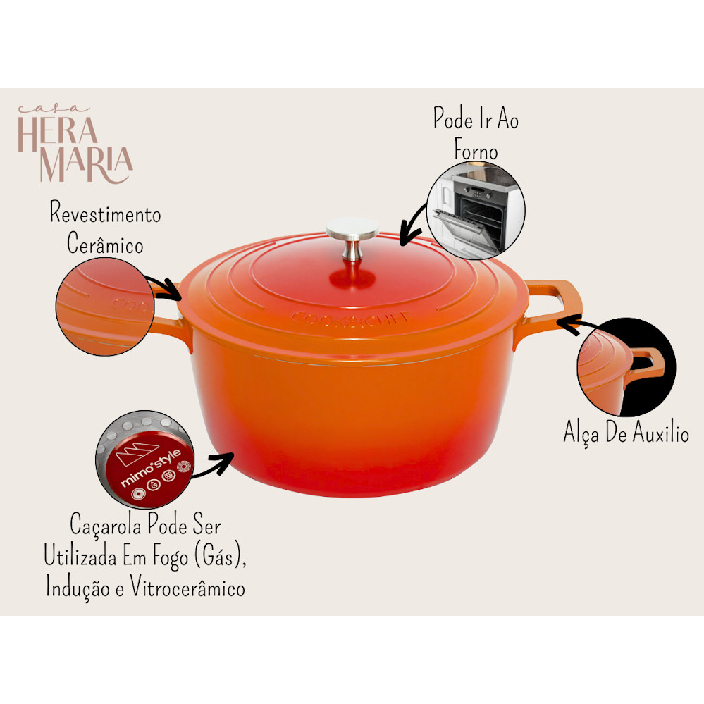 Panela Caarola Antiaderente Revestimento Cermica Para Forno Fogo Cozinha  Grande Com Alas | Shopee Brasil