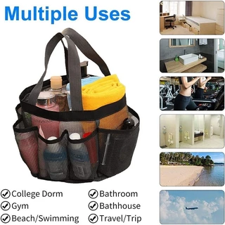 Bolsa de viagem dobrável em malha para banheiro, cesta de banho, bolsa de bolso para armazenamento de bolso para banho de mão