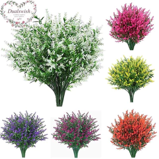 Dualswish Simulated Artificial Green Plant Plastic Flower Lavanda Home Casamento Ao Ar Livre Varanda