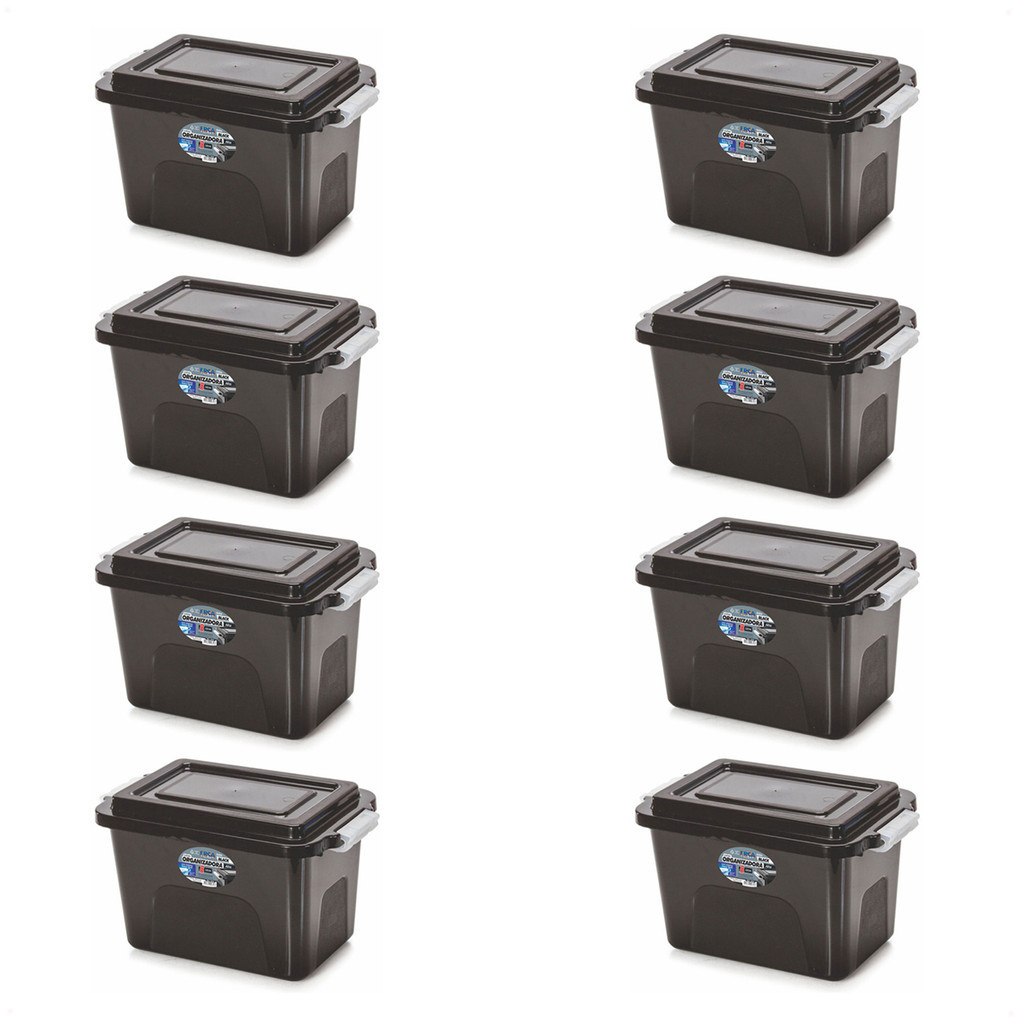 Kit 8 Caixas Organizadoras Alta Black 8 L C/ Tampa e Trava