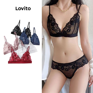 Lovito Bralette sexy de renda lisa sem costas para mulheres LNL74419