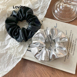 Lovito Laços de cabelo estilo Y2K com brilho metálico liso casual para mulheres LFA44303