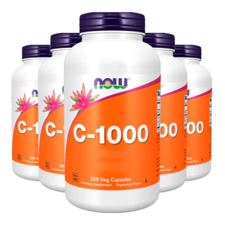 Kit 5x Vitamina C-1000mg Now Foods 100mg Bioflavonóides 250Caps /Made in Usa