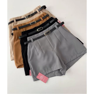 Short Feminino Alfaiataria Social com Cinto Fino cintura alta com bolso tendência Promoção