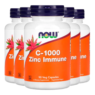 Kit 5x Vitamina C-1000, com 15mg Zinco Now 90 Cáps Made in Usa/Importado