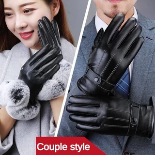Luvas De Couro De Inverno Quentes Com Tela Sensível Ao Toque Para Homens E Mulheres Condução De Lã Quente À Prova De Vento Clássicas Pretas PU Que Andam De Motocicleta Ar Livre